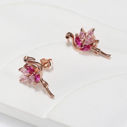 Pink Flamingo Bird Shape Stud Earrings for Women by Ginger Lyne Rose Over Sterling Silver Pink Cubic Zirconia Vacation Travel Jewelry in Kuwait