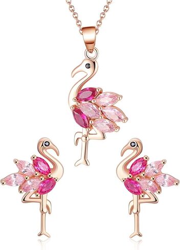 Pink Flamingo Bird Shape Stud Earrings for Women by Ginger Lyne Rose Over Sterling Silver Pink Cubic Zirconia Vacation Travel Jewelry in Kuwait