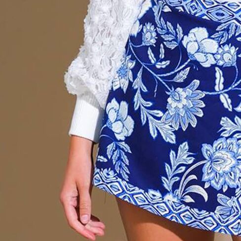 Womens Floral Wrap Short Skirt Summer Beach Mini Skirt Casual Knot Side High Waist A Line Vacation Outfits Skorts(Blue,M) in Kuwait