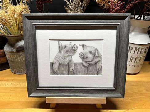 Pigs Farm Nature Wildlife Graphite Pencil Art Sketch رسم طباعة صورة محدودة الإصدار ~ بعنوان "Tell'n It Like It It’s ليس" بواسطة David Allen (8x10 Brown Frame & Print) in Saudi Arabia
