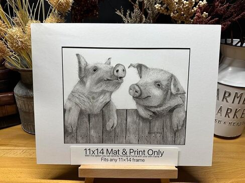 Pigs Farm Nature Wildlife Graphite Pencil Art Sketch رسم طباعة صورة محدودة الإصدار ~ بعنوان "Tell'n It Like It It’s ليس" بواسطة David Allen (8x10 Brown Frame & Print) in Saudi Arabia