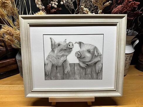 Pigs Farm Nature Wildlife Graphite Pencil Art Sketch رسم طباعة صورة محدودة الإصدار ~ بعنوان "Tell'n It Like It It’s ليس" بواسطة David Allen (8x10 Brown Frame & Print) in Saudi Arabia