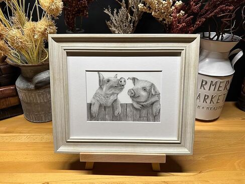 Pigs Farm Nature Wildlife Graphite Pencil Art Sketch رسم طباعة صورة محدودة الإصدار ~ بعنوان "Tell'n It Like It It’s ليس" بواسطة David Allen (8x10 Brown Frame & Print) in Saudi Arabia