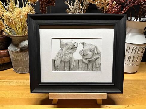 Pigs Farm Nature Wildlife Graphite Pencil Art Sketch رسم طباعة صورة محدودة الإصدار ~ بعنوان "Tell'n It Like It It’s ليس" بواسطة David Allen (8x10 Brown Frame & Print) in Saudi Arabia