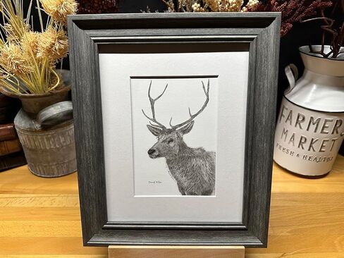 Deer 8 Point Buck Nature Wildlife Graphite Pencil Art Sketch Drawing Print Picture Limited Edition ~ Titled 'Wild Calling' by David Allen (8x10 Gray Frame & Print) in Saudi Arabia