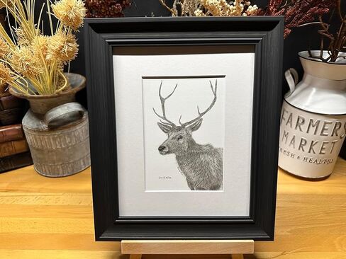 Deer 8 Point Buck Nature Wildlife Graphite Pencil Art Sketch Drawing Print Picture Limited Edition ~ Titled 'Wild Calling' by David Allen (8x10 Gray Frame & Print) in Saudi Arabia