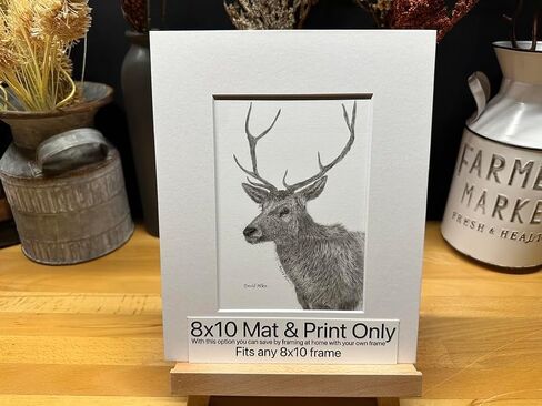 Deer 8 Point Buck Nature Wildlife Graphite Pencil Art Sketch Drawing Print Picture Limited Edition ~ Titled 'Wild Calling' by David Allen (8x10 Gray Frame & Print) in Saudi Arabia