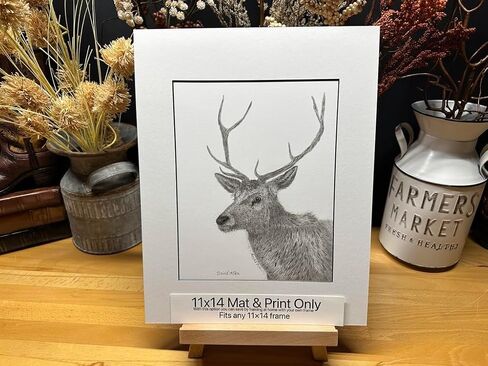 Deer 8 Point Buck Nature Wildlife Graphite Pencil Art Sketch Drawing Print Picture Limited Edition ~ Titled 'Wild Calling' by David Allen (8x10 Gray Frame & Print) in Saudi Arabia