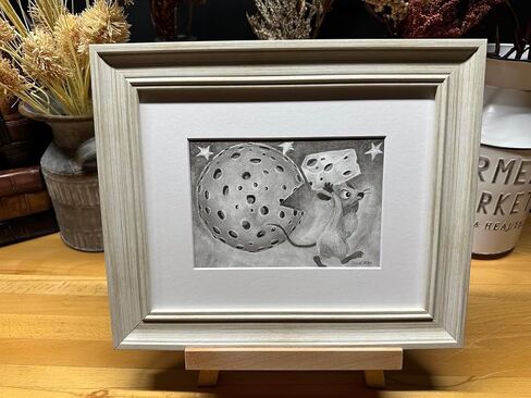 Mouse Cheese Moon Cartoon شخصية Graphite Pencil Art Sketch رسم طباعة صورة محدودة ~ بعنوان "Cheese Run" بقلم David Allen (8x10 إطار وطباعة) in Saudi Arabia