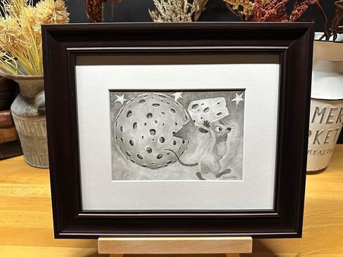 Mouse Cheese Moon Cartoon شخصية Graphite Pencil Art Sketch رسم طباعة صورة محدودة ~ بعنوان "Cheese Run" بقلم David Allen (8x10 إطار وطباعة) in Saudi Arabia