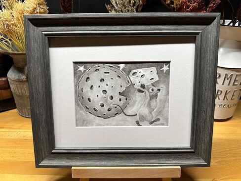 Mouse Cheese Moon Cartoon شخصية Graphite Pencil Art Sketch رسم طباعة صورة محدودة ~ بعنوان "Cheese Run" بقلم David Allen (8x10 إطار وطباعة) in Saudi Arabia