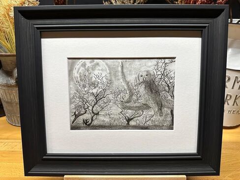 Owl Bird Dark Woods Nature Wildlife Graphite Art Art Sketch رسم طباعة صورة محدودة بعنوان "Forest in Night" بقلم David Allen (11x14 Frame & Print) in Saudi Arabia