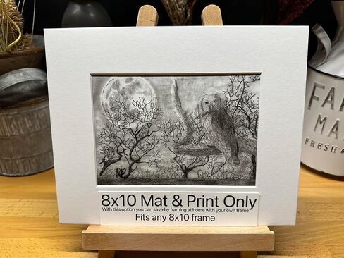 Owl Bird Dark Woods Nature Wildlife Graphite Art Art Sketch رسم طباعة صورة محدودة بعنوان "Forest in Night" بقلم David Allen (11x14 Frame & Print) in Saudi Arabia