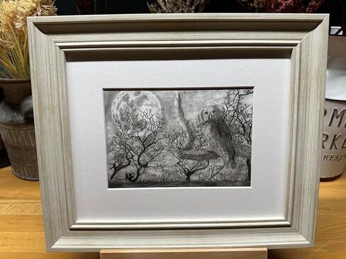 Owl Bird Dark Woods Nature Wildlife Graphite Art Art Sketch رسم طباعة صورة محدودة بعنوان "Forest in Night" بقلم David Allen (11x14 Frame & Print) in Saudi Arabia