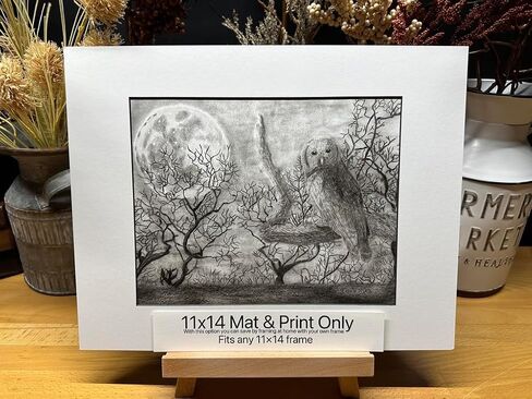 Owl Bird Dark Woods Nature Wildlife Graphite Art Art Sketch رسم طباعة صورة محدودة بعنوان "Forest in Night" بقلم David Allen (11x14 Frame & Print) in Saudi Arabia