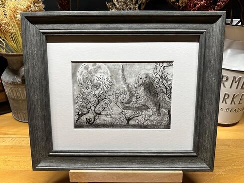 Owl Bird Dark Woods Nature Wildlife Graphite Art Art Sketch رسم طباعة صورة محدودة بعنوان "Forest in Night" بقلم David Allen (11x14 Frame & Print) in Saudi Arabia