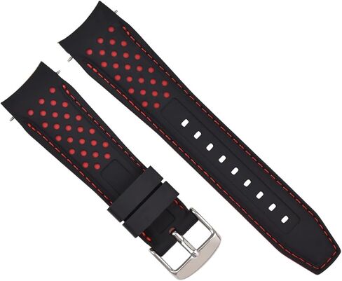 Ewatchparts 23mm Curved Rubber Strap Perforated Compatible With Citizen Eco Drive Watch Black With Red Stitching in Saudi Arabia