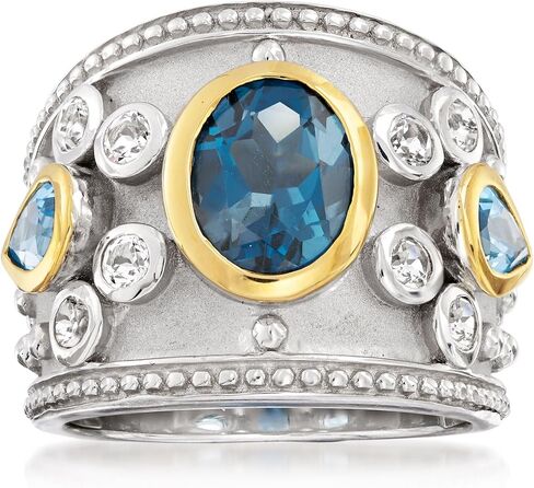 Ross-Simons 3.70 CT. T.W. لندن الأزرق والأزرق الأزرق والأبيض خاتم توباز في الفضة الاسترليني مع الذهب الأصفر 14 كيلو بايت in Saudi Arabia