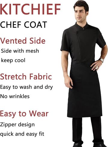معطف Chickned Vented Coat Stretch Black Chef Stack in Kuwait