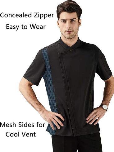 معطف Chickned Vented Coat Stretch Black Chef Stack in Kuwait