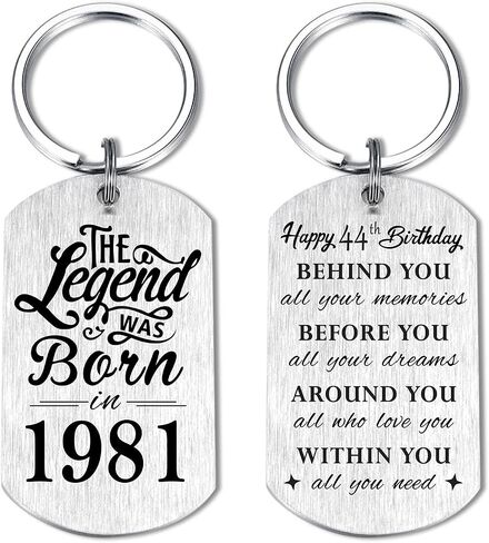 Yobent 44th Birthday Gifts for Men 1981, Happy 44th Birthday Keychain, 44 Year Old Bday Gifts for Women, The Legend was Born in 1981 in Saudi Arabia
