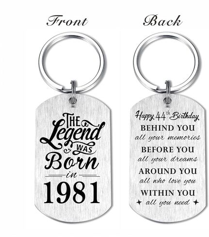 Yobent 44th Birthday Gifts for Men 1981, Happy 44th Birthday Keychain, 44 Year Old Bday Gifts for Women, The Legend was Born in 1981 in Saudi Arabia