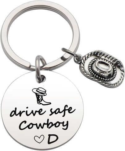 Eilygen Drive Safe Cowboy Keychain 26 رسائل هدايا مفاتيح الصديق للزوج هدية الهدية الغربية للسائق الجديد in Saudi Arabia