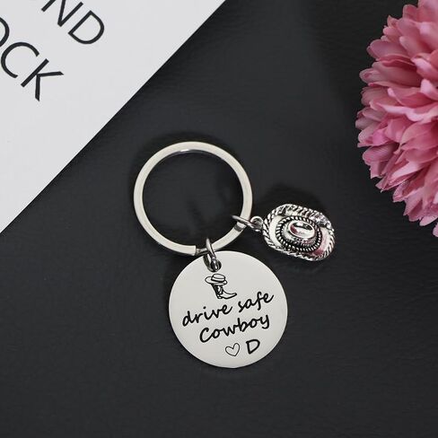 Eilygen Drive Safe Cowboy Keychain 26 رسائل هدايا مفاتيح الصديق للزوج هدية الهدية الغربية للسائق الجديد in Saudi Arabia