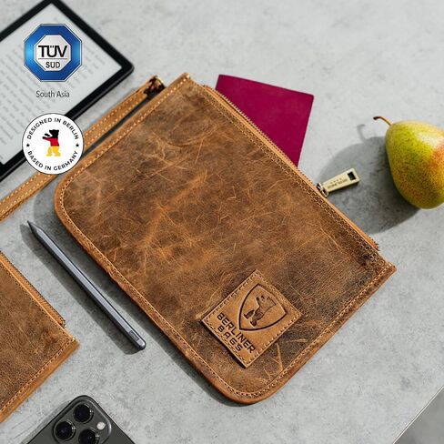 حقيبة BERLINER BAGS الجلدية العتيقة للمستندات Theo XL، حامل جواز السفر ومنظم السفر - بني in Saudi Arabia