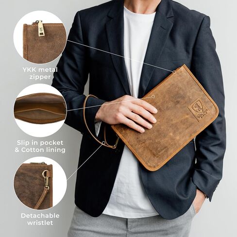 حقيبة BERLINER BAGS الجلدية العتيقة للمستندات Theo XL، حامل جواز السفر ومنظم السفر - بني in Saudi Arabia