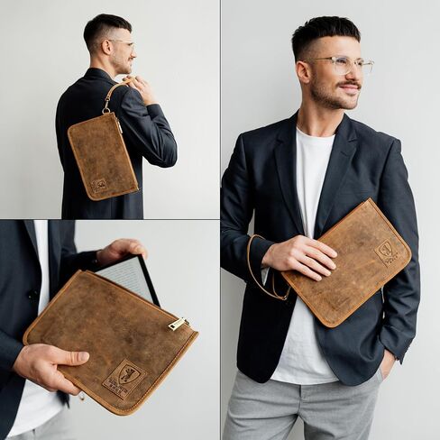 حقيبة BERLINER BAGS الجلدية العتيقة للمستندات Theo XL، حامل جواز السفر ومنظم السفر - بني in Saudi Arabia