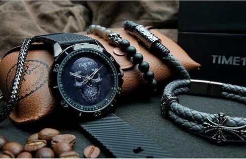 ساعة جمجمة للرجال مع طقم سوار قابل للتكديس، وسوار من السيليكون in Kuwait