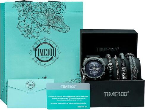 ساعة جمجمة للرجال مع طقم سوار قابل للتكديس، وسوار من السيليكون in Kuwait