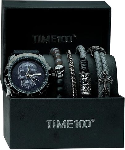 ساعة جمجمة للرجال مع طقم سوار قابل للتكديس، وسوار من السيليكون in Kuwait