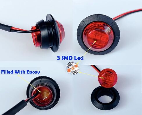 10Pcs Smoked Amber 3Led 12V 3/4'' LED Marker Clearance Lights Chicken Round Trailer Side Marker Signal Lamp Bullet Lights for Camper Trailer Truck ATV UTV RV Van Pickup 12V in Saudi Arabia