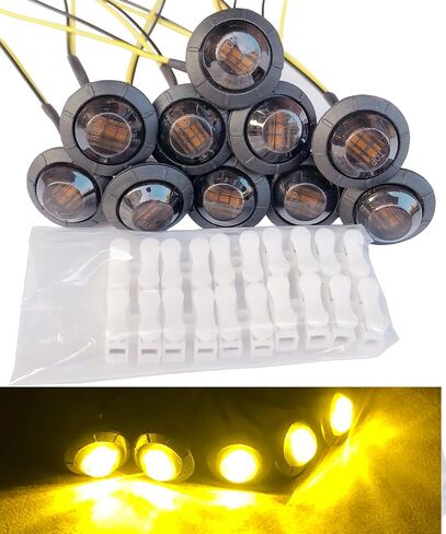 10Pcs Smoked Amber 3Led 12V 3/4'' LED Marker Clearance Lights Chicken Round Trailer Side Marker Signal Lamp Bullet Lights for Camper Trailer Truck ATV UTV RV Van Pickup 12V in Saudi Arabia