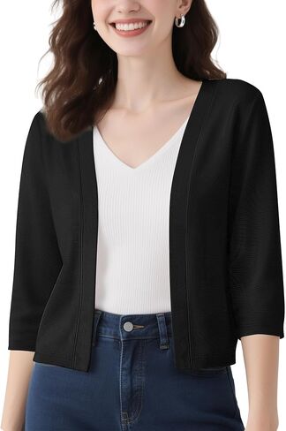 Urban CoCo Women's Lightweight 3/4 Sleeve Cropped Cardigan Casual Open Front Summer Cover Up in Saudi Arabia