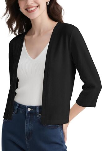 Urban CoCo Women's Lightweight 3/4 Sleeve Cropped Cardigan Casual Open Front Summer Cover Up in Saudi Arabia