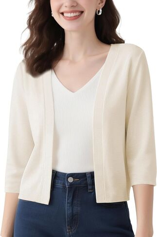Urban CoCo Women's Lightweight 3/4 Sleeve Cropped Cardigan Casual Open Front Summer Cover Up in Kuwait