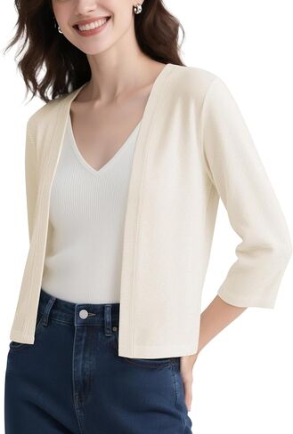 Urban CoCo Women's Lightweight 3/4 Sleeve Cropped Cardigan Casual Open Front Summer Cover Up in Kuwait