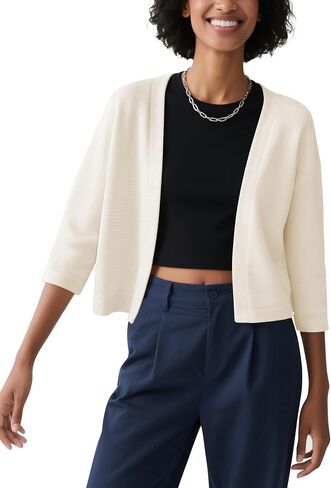 Urban CoCo Women's Lightweight 3/4 Sleeve Cropped Cardigan Casual Open Front Summer Cover Up in Kuwait