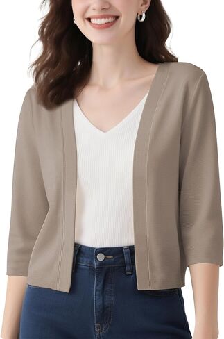Urban CoCo Women's Lightweight 3/4 Sleeve Cropped Cardigan Casual Open Front Summer Cover Up in Kuwait