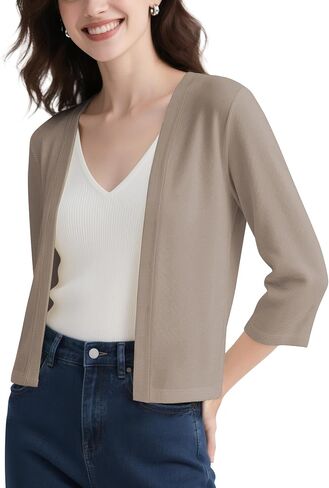 Urban CoCo Women's Lightweight 3/4 Sleeve Cropped Cardigan Casual Open Front Summer Cover Up in Kuwait