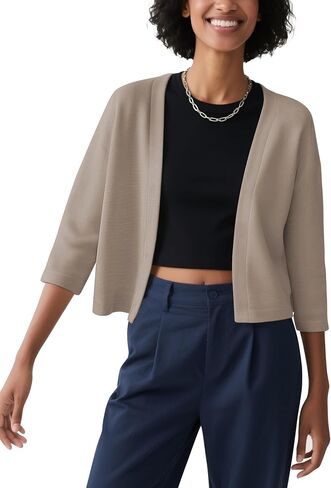 Urban CoCo Women's Lightweight 3/4 Sleeve Cropped Cardigan Casual Open Front Summer Cover Up in Kuwait