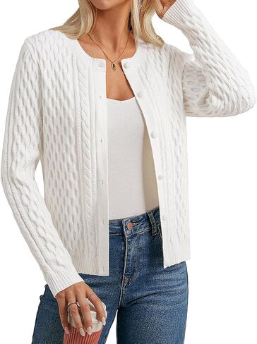 GRACE KARIN Womens Cable Knit Cardigan Button Up Sweater Soft Open Front Cardigans Crewneck Long Sleeve Outwear in Saudi Arabia
