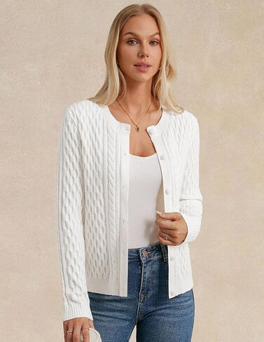 GRACE KARIN Womens Cable Knit Cardigan Button Up Sweater Soft Open Front Cardigans Crewneck Long Sleeve Outwear in Saudi Arabia