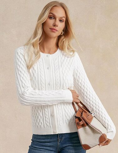 GRACE KARIN Womens Cable Knit Cardigan Button Up Sweater Soft Open Front Cardigans Crewneck Long Sleeve Outwear in Saudi Arabia