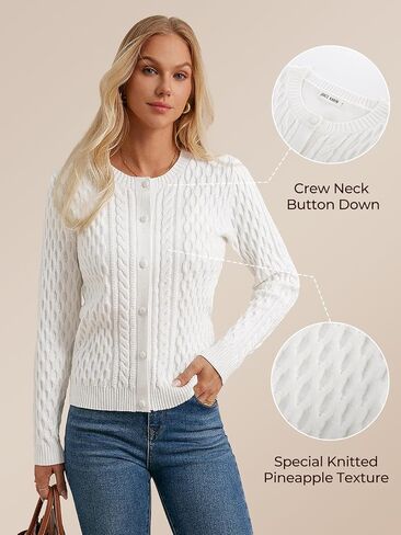 GRACE KARIN Womens Cable Knit Cardigan Button Up Sweater Soft Open Front Cardigans Crewneck Long Sleeve Outwear in Saudi Arabia