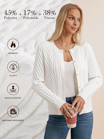 GRACE KARIN Womens Cable Knit Cardigan Button Up Sweater Soft Open Front Cardigans Crewneck Long Sleeve Outwear in Saudi Arabia