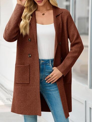 Saodimallsu Womens Long Cardigan Sweaters Open Front Knit Dressy Casual Chunky Lapel Coatigan Fall Sweater Blazer Coats in Kuwait